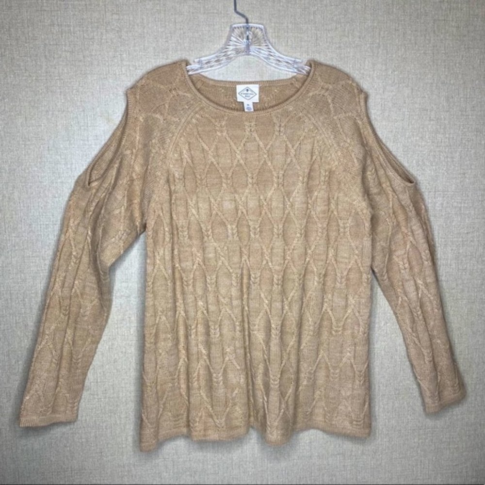 St. Johns Bay Cable Knit sweater cold-shoulder XL